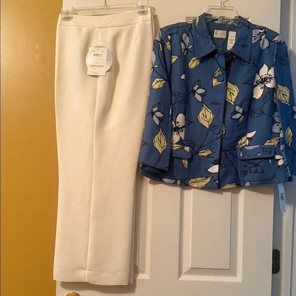Emma James Blue Floral Jacket with Cream Pants
